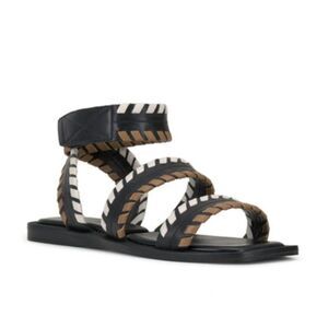 VINCE CAMUTO Bipendra Whipstitch Sandal Leather Women's 8 Black Vacation Tribal